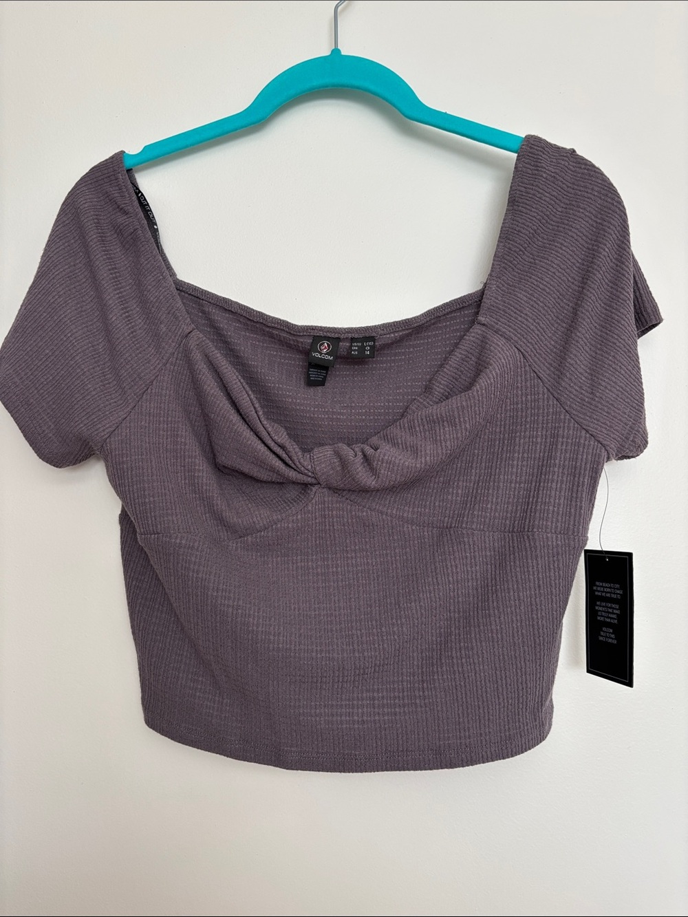 NWT Volcom Mauve Ribbed Twist-Front Crop Top